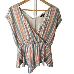 Linen Blend - Style Envy Cute Striped Surplice Top - Size Large